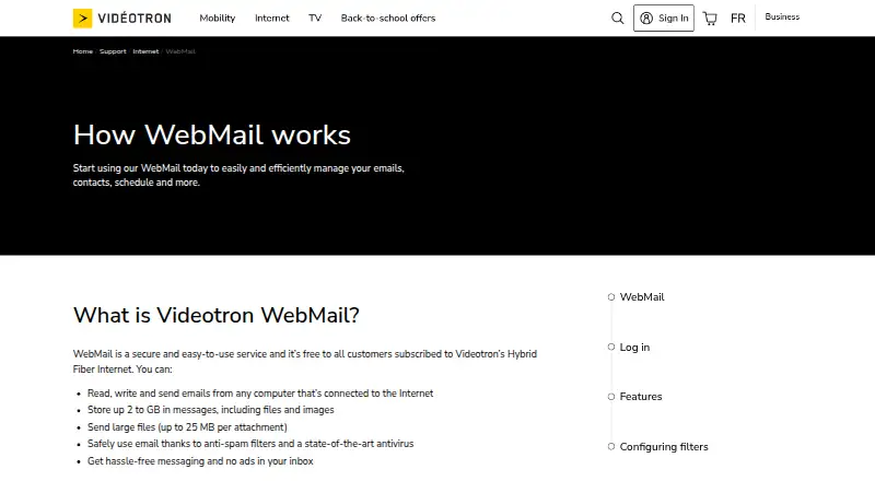 Videotron WebMail's website