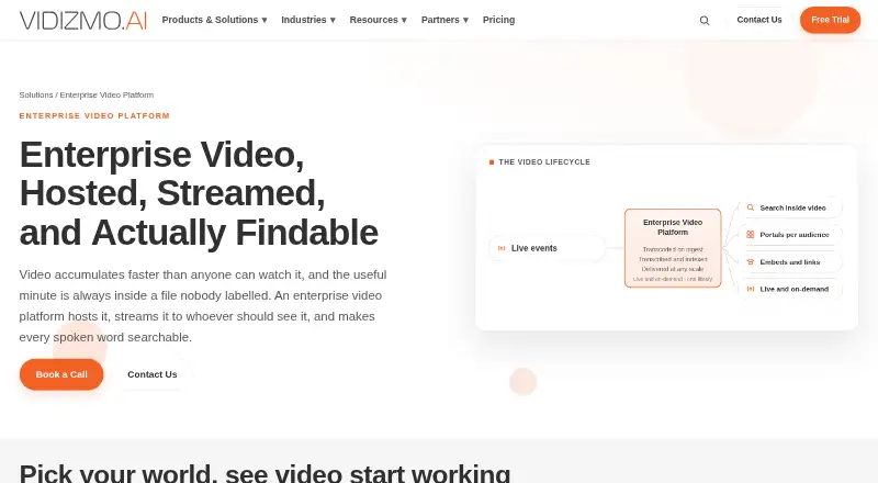 VIDIZMO Enterprise Video Platform's website