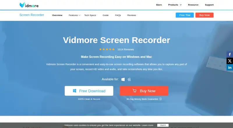 The Vidmore Screen Recorder homepage