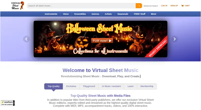 Virtual Sheet Music's website