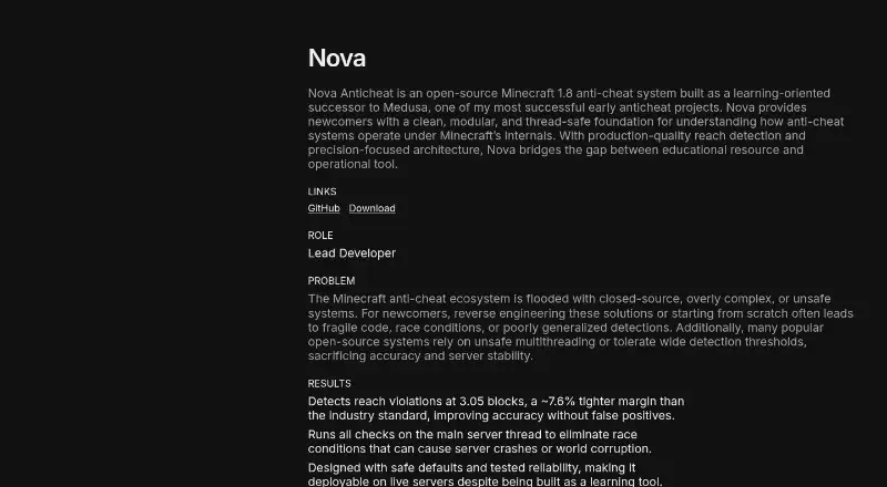 Nova AntiCheat's website
