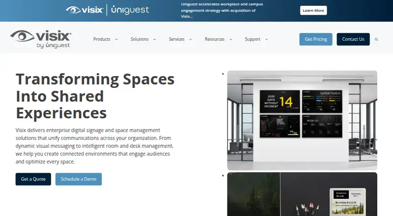 Visix Digital Signage's website