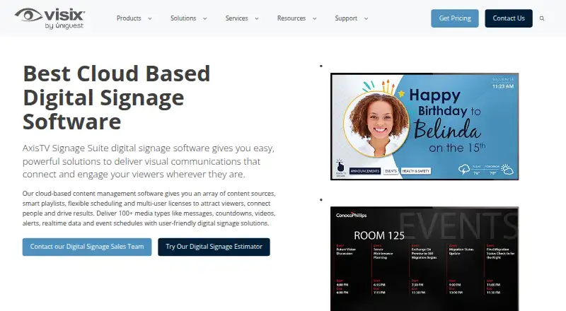 AxisTV Signage Suite's website