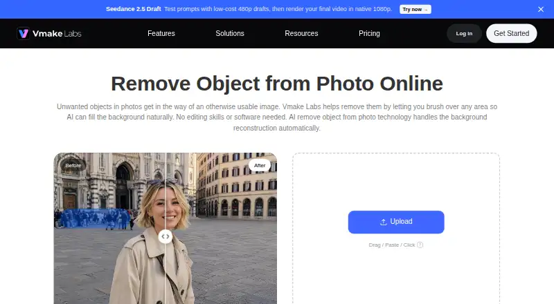 Vmake AI Object Remover's website