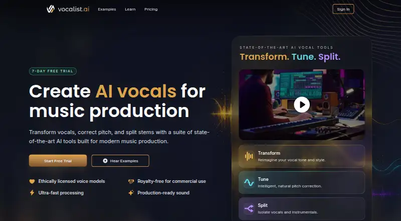 The Vocalist.ai homepage
