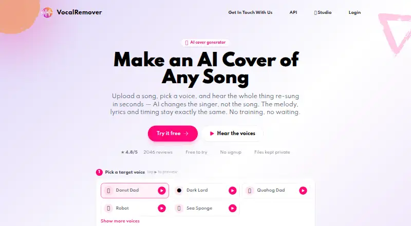 Vocal Remover AI Cover's website