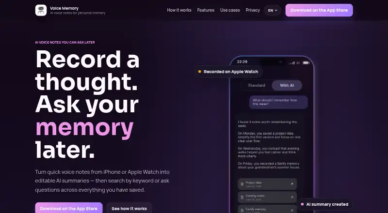Voice Memory's website