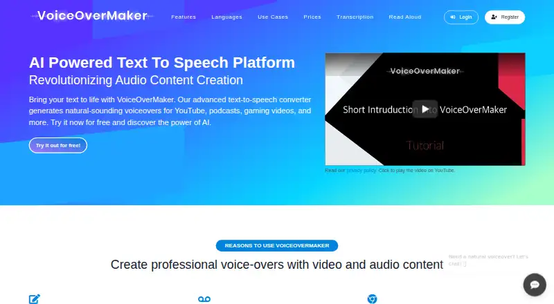 The VoiceOverMaker homepage