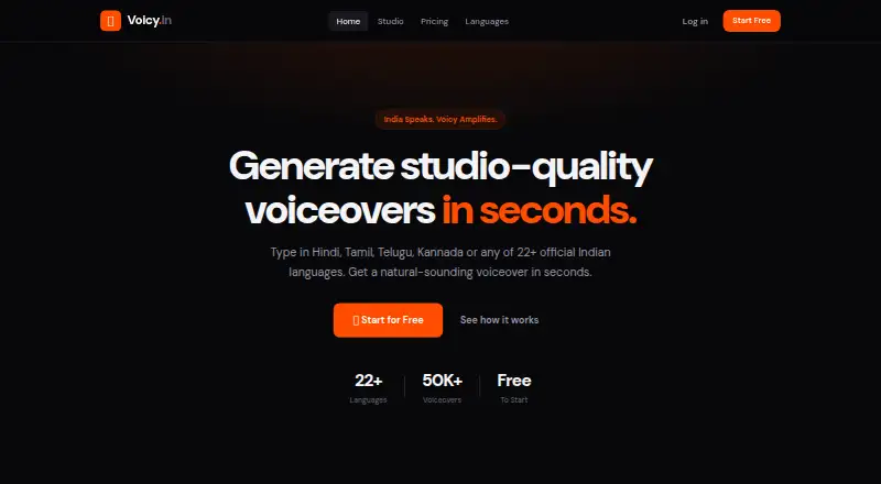 The Voicy AI Voice Studio homepage