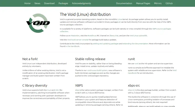 Void Linux's website