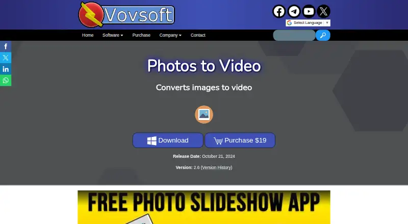 The Vovsoft Photos to Video homepage