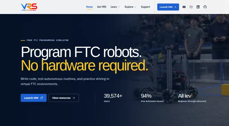 Virtual Robot Simulator's website
