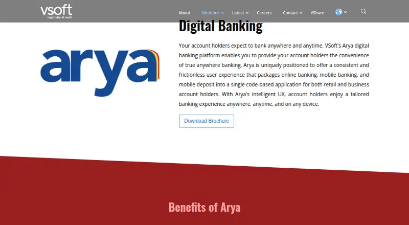 VSoft Arya Digital Banking's website