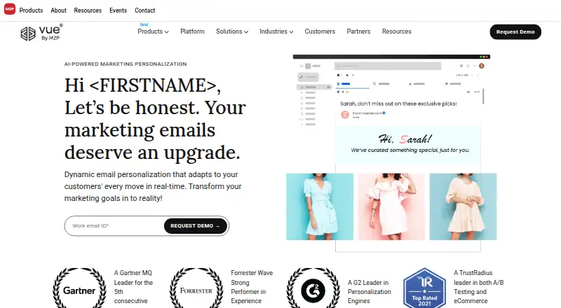 Vue.ai Email Personalization's website