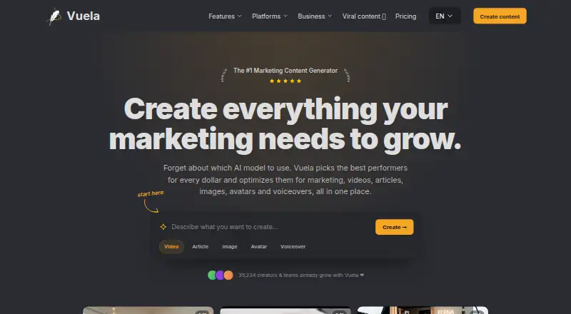 The Vuela homepage