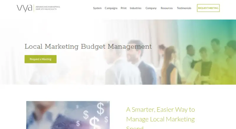 Vya Local Marketing Budget Management's website