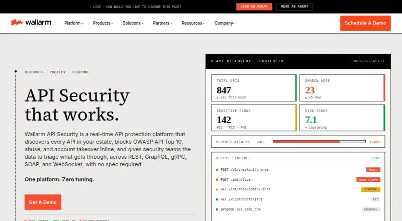 The Wallarm API Security homepage