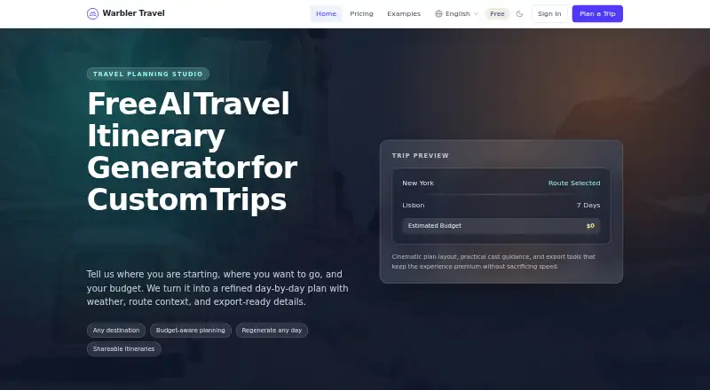 Warbler Travel's website