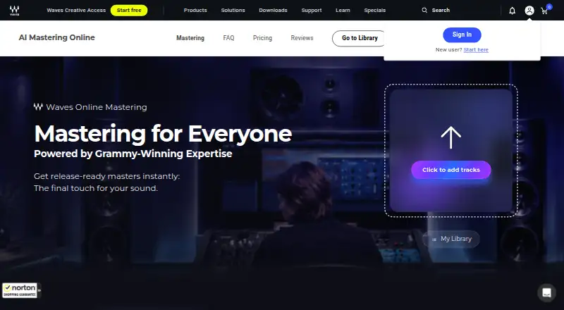 The Waves Online Mastering homepage