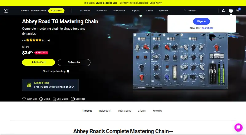 Waves Abbey Road TG Mastering Chain's website