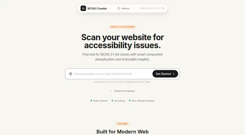 The WCAG Crawler homepage