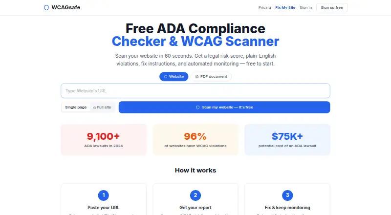 The WCAGsafe homepage