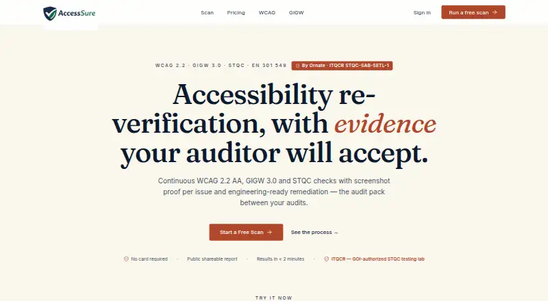 The AccessSure homepage