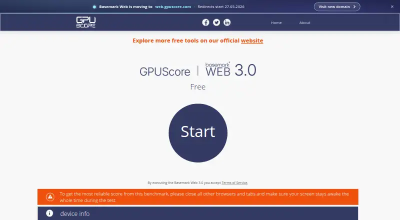 The Basemark Web 3.0 homepage