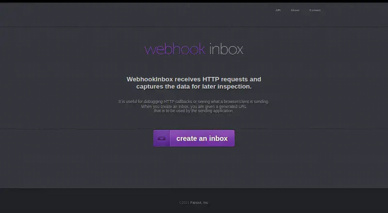 The WebhookInbox homepage