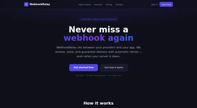 The WebhookRelay homepage