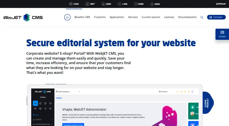 The WebJET CMS homepage