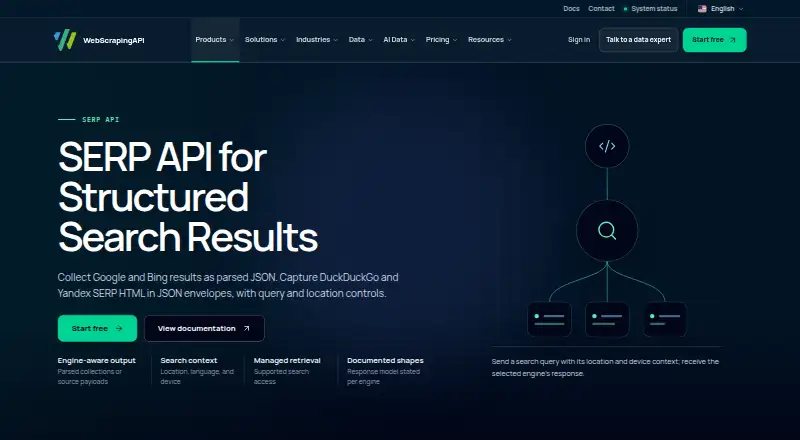 WebScrapingAPI Google SERP API's website