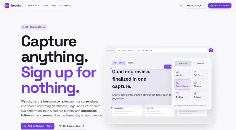 The Webshot homepage