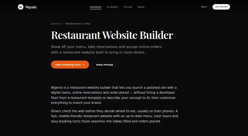 Wgenix Restaurant Website Builder's website