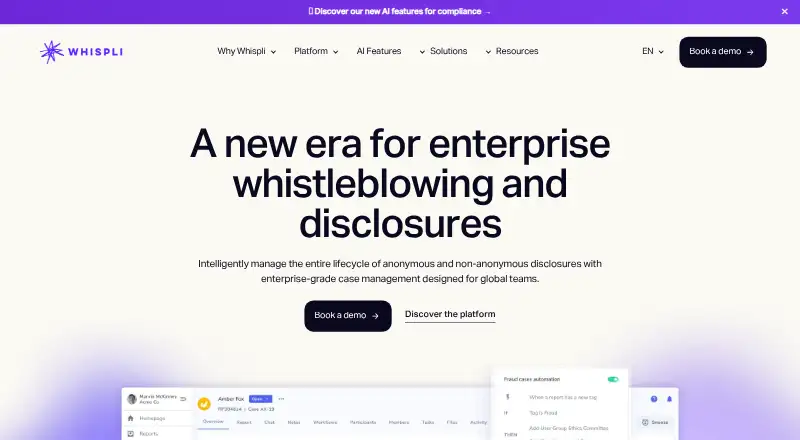 The Whispli Core homepage