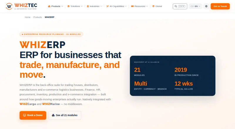 WHIZERP's website