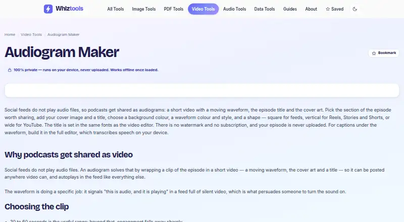 Whiztools Audiogram Maker's website