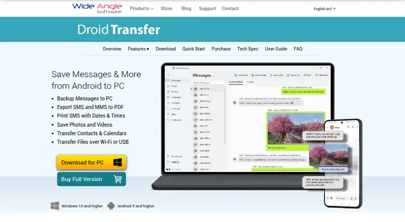 The Droid Transfer homepage
