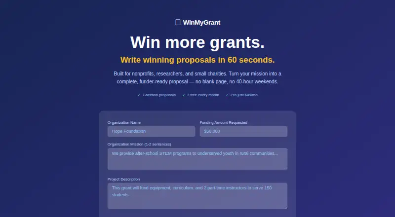 WinMyGrant's website