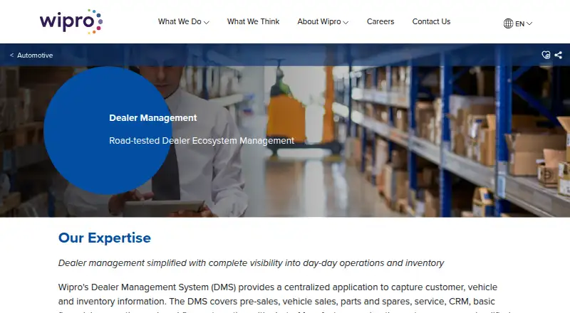 Wipro Dealer Management System's website