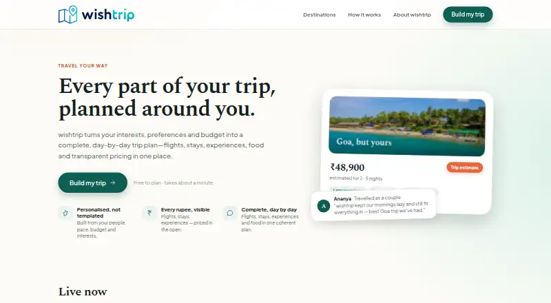 The wishtrip homepage