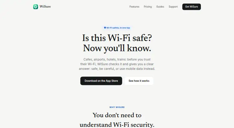 WiSure: WiFi Security Scanner's website
