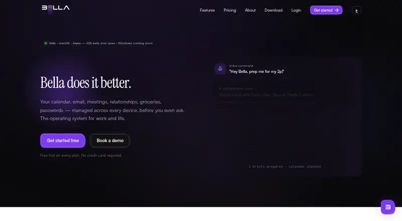 The Bella homepage