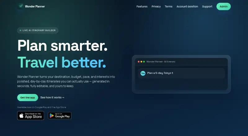 Wonder Planner's website
