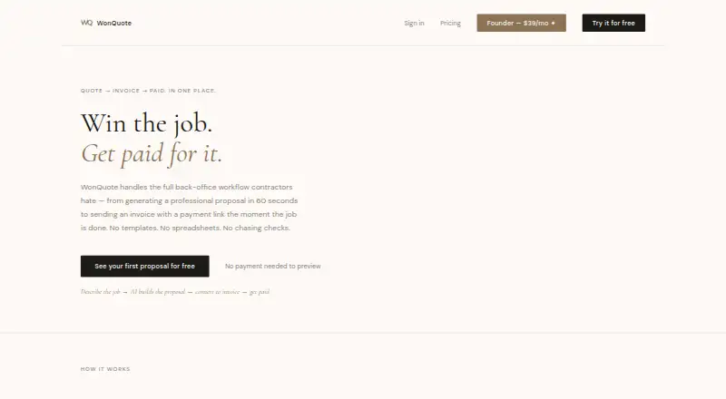 The WonQuote homepage