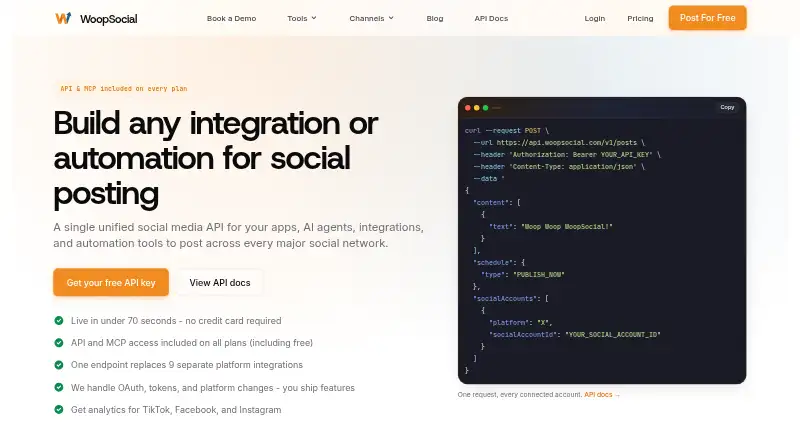 WoopSocial API's website