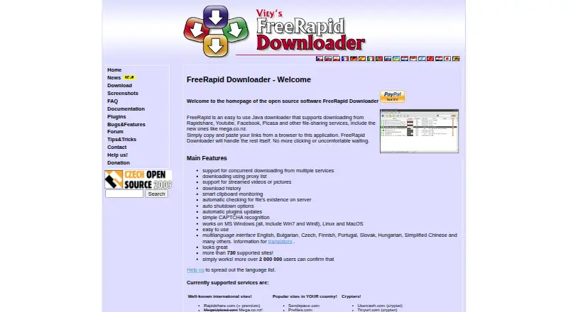 FreeRapid Downloader's website