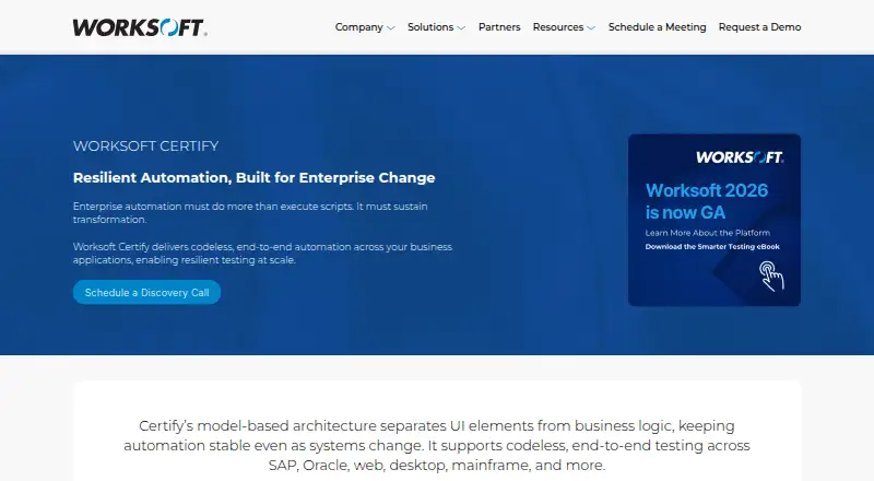 Worksoft Certify's website