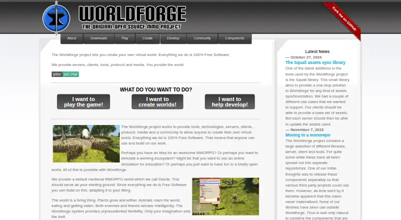 The WorldForge homepage