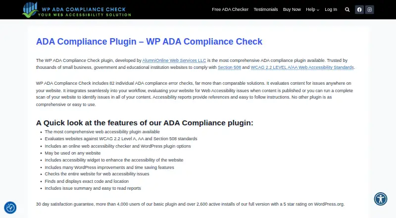 The WP ADA Compliance Check homepage